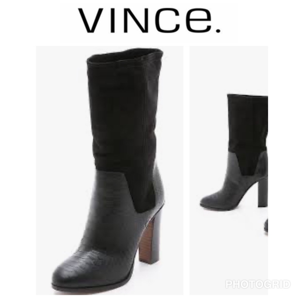 Vince Leather Black Python Heeled Boots - image 1